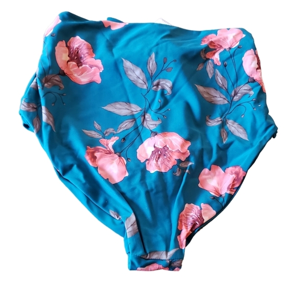 Coral Reef Blue Floral Wrap Front High Rise Swim Bottoms - Picture 2 of 4